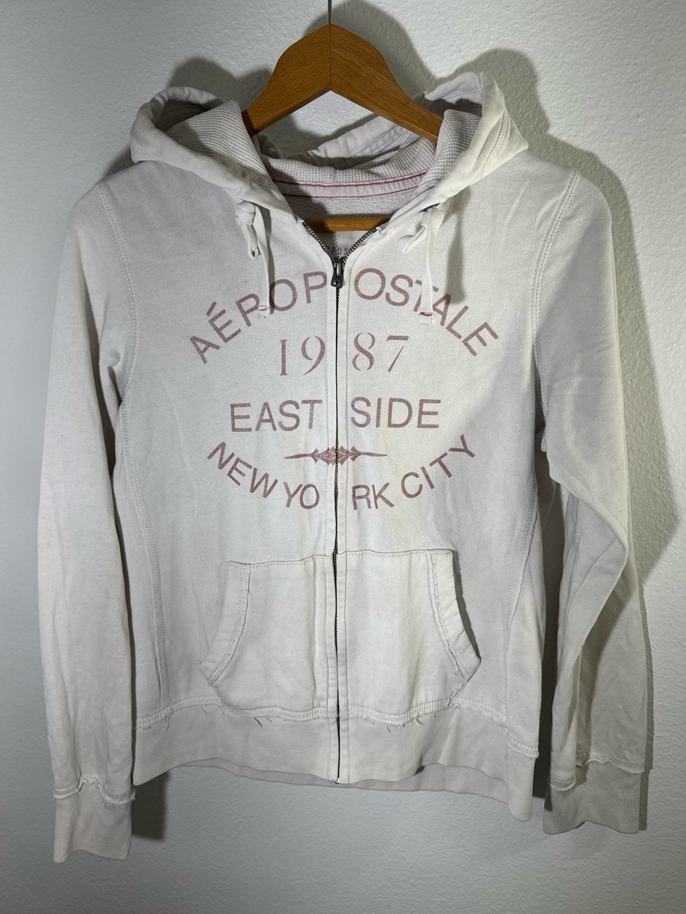 Aeropostale Womens Y2K Full Zip Hoodie Light Pink Graphic Jacket Medium